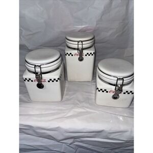 2002 Gibson SQUARE Ceramic COCA COLA "CHECKERED" Canister Set - 3 pcs